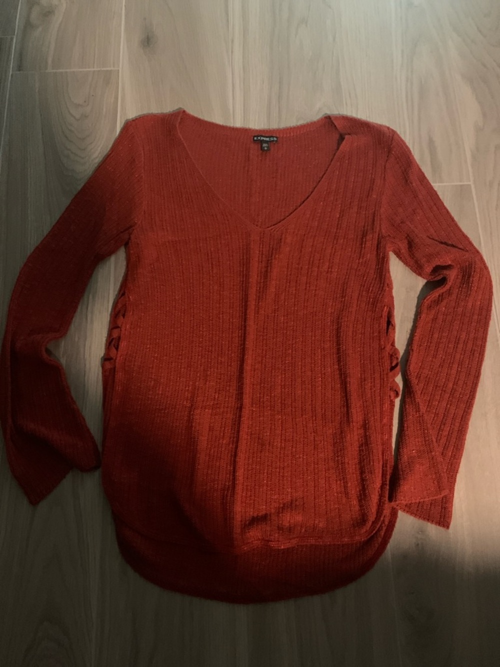 Express Rust Red V-Neck Knit Sweater Top